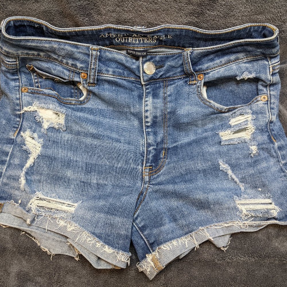 American Eagle Ripped Denim Shorts Distressed Skinny Fit Blue Jeans